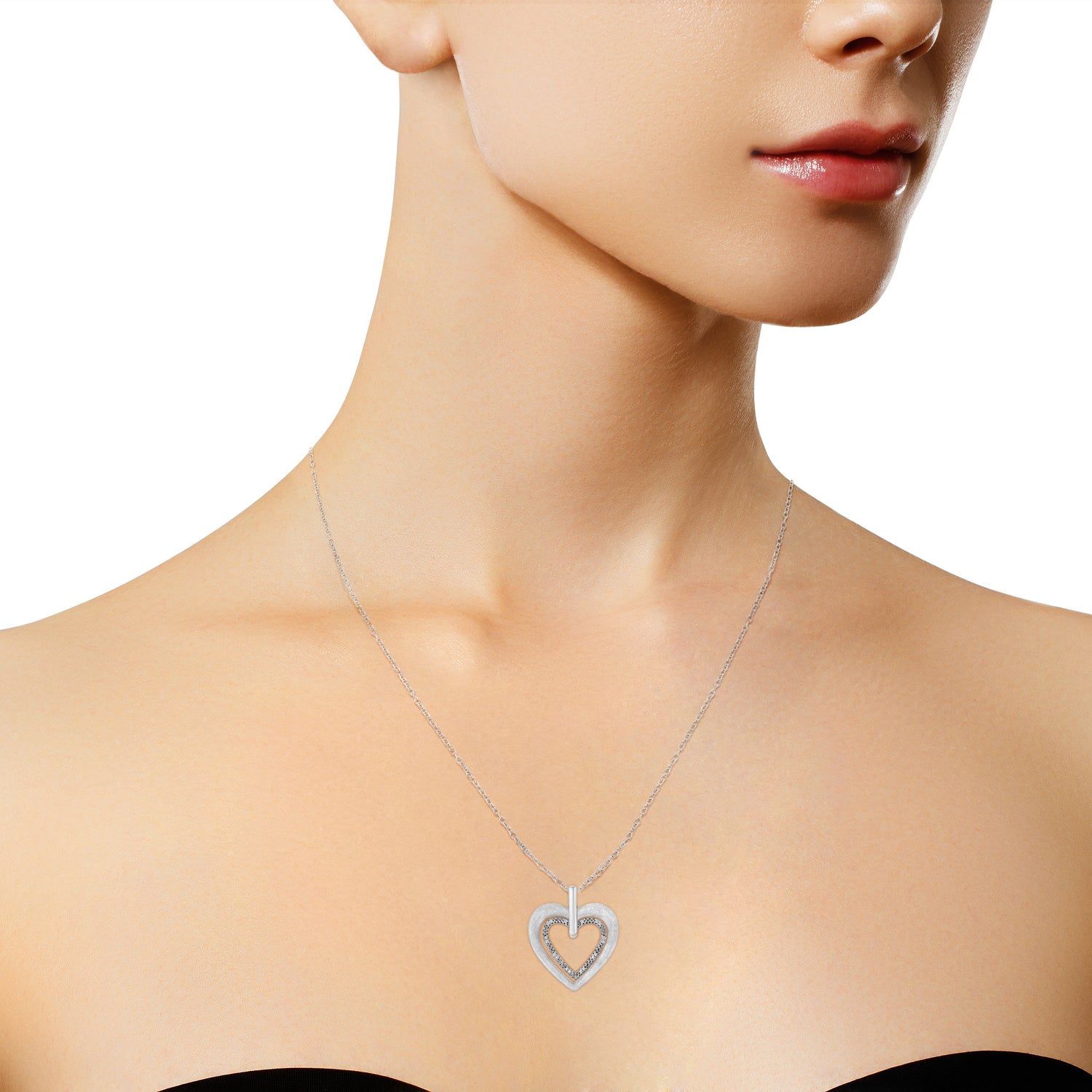 Haus of Brilliance .925 Sterling Silver Prong-Set Diamond Accent Double Heart 18&quot; Pendant Necklace (I-J Color, I1-I2 Clarity)