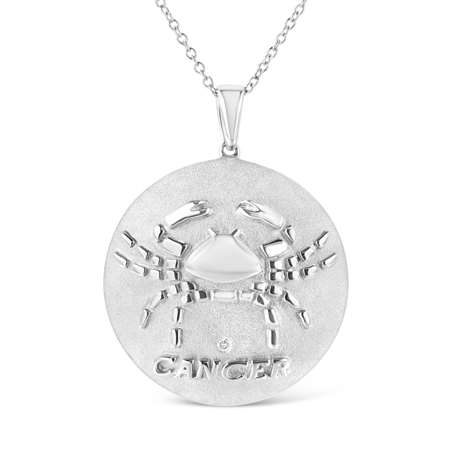 Haus of Brilliance .925 Sterling Silver Diamond Accent Cancer Zodiac Design 18&quot; Pendant Necklace Medallion (K-L Color, I1-I2 Clarity)