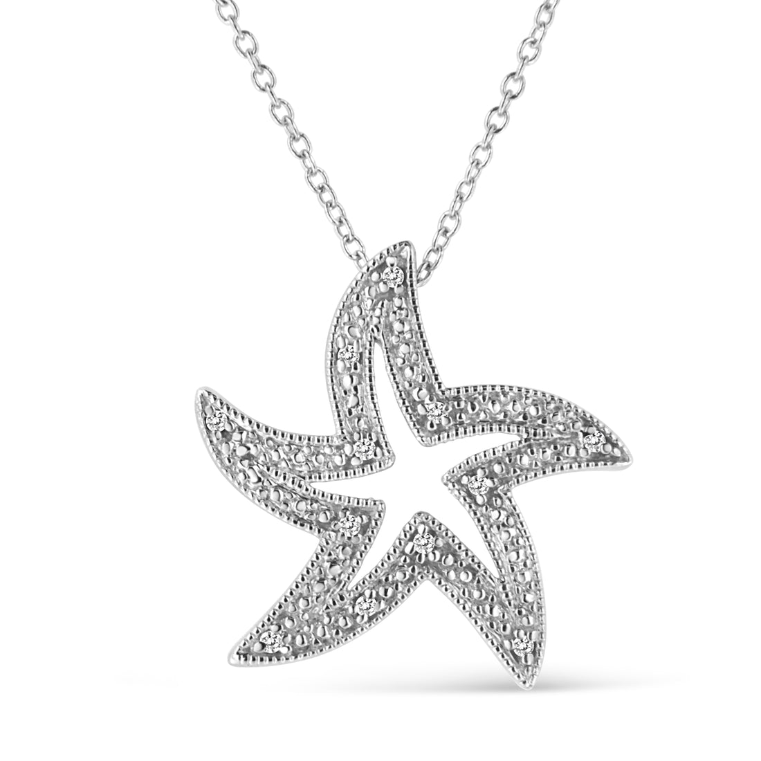 Haus of Brilliance .925 Sterling Silver Prong-Set Diamond Accent Starfish 18&quot; Pendant Necklace (I-J Color, I1-I2 Clarity)