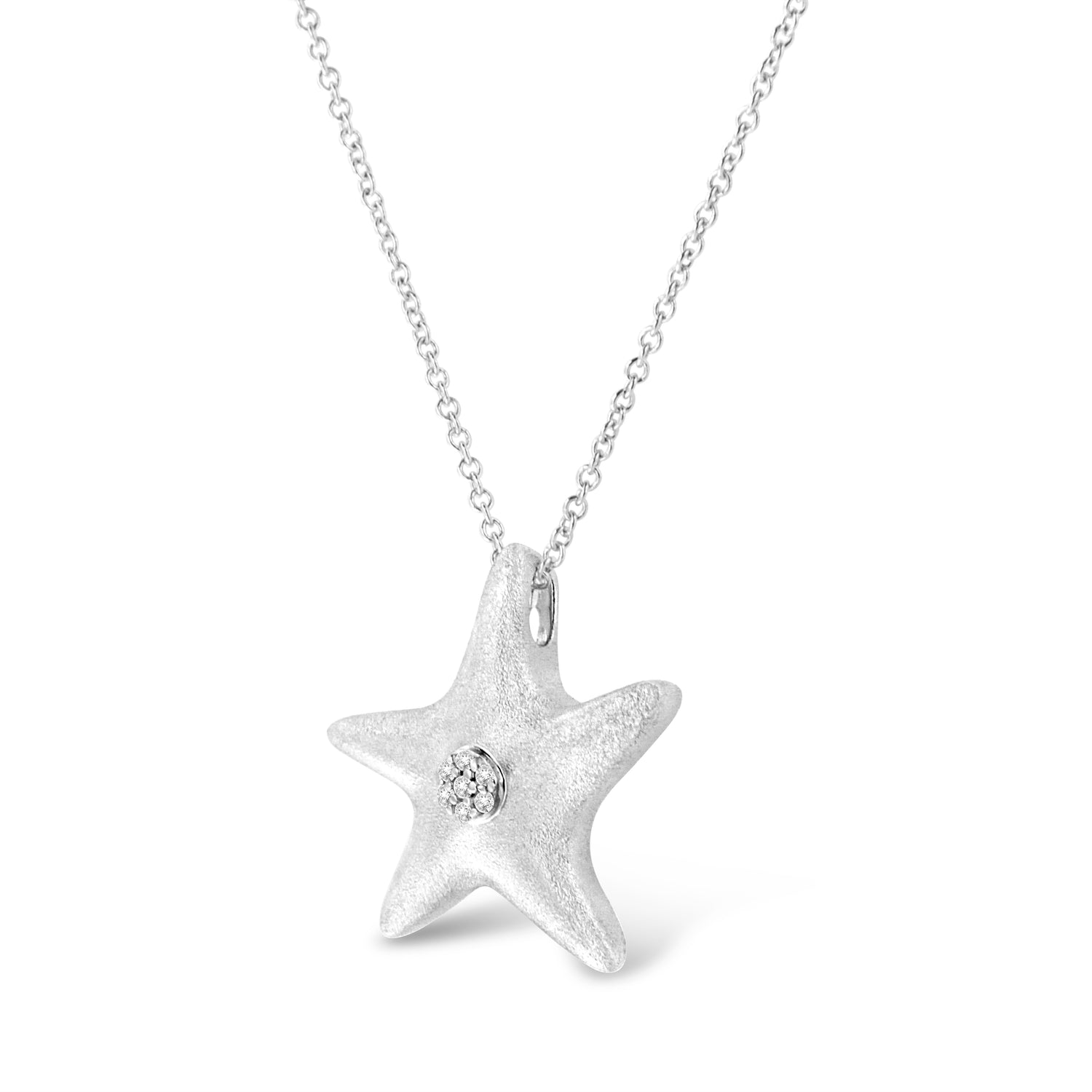 Haus of Brilliance .925 Sterling Silver Prong-Set Diamond Accent Starfish Pendant Necklace (I-J Color, I1-I2 Clarity) - Size 18&quot;