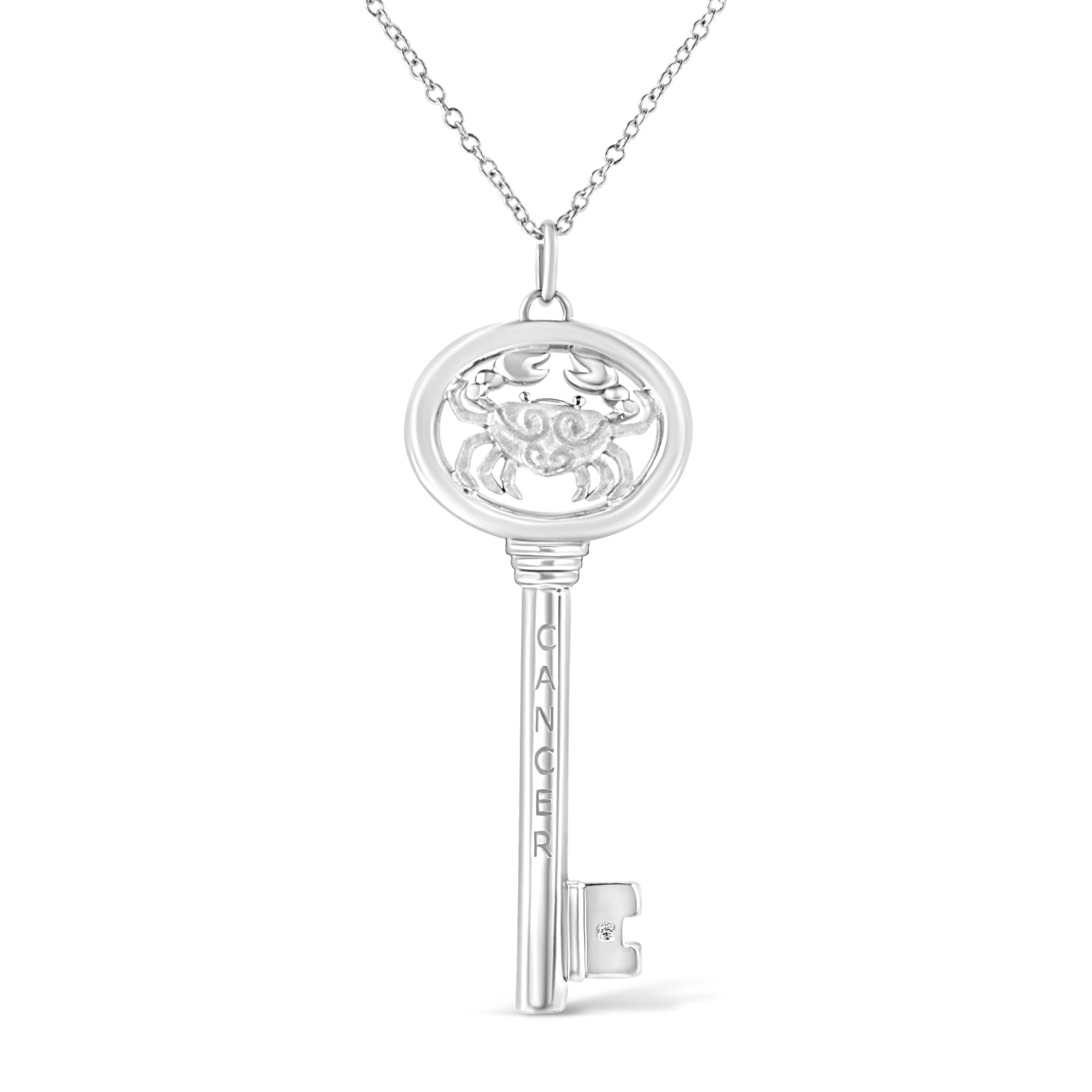 Haus of Brilliance .925 Sterling Silver Diamond Accent Cancer Zodiac Key 18&quot; Pendant Necklace (K-L Color, I1-I2 Clarity)