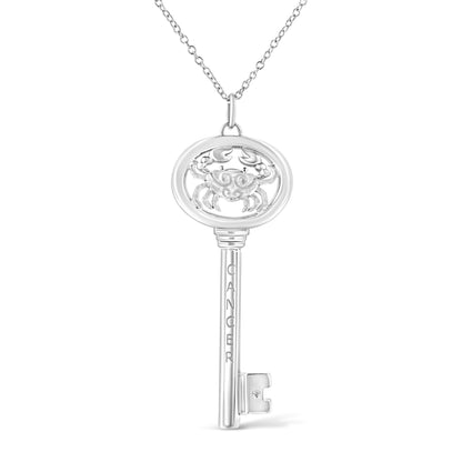 Haus of Brilliance .925 Sterling Silver Diamond Accent Cancer Zodiac Key 18&quot; Pendant Necklace (K-L Color, I1-I2 Clarity)