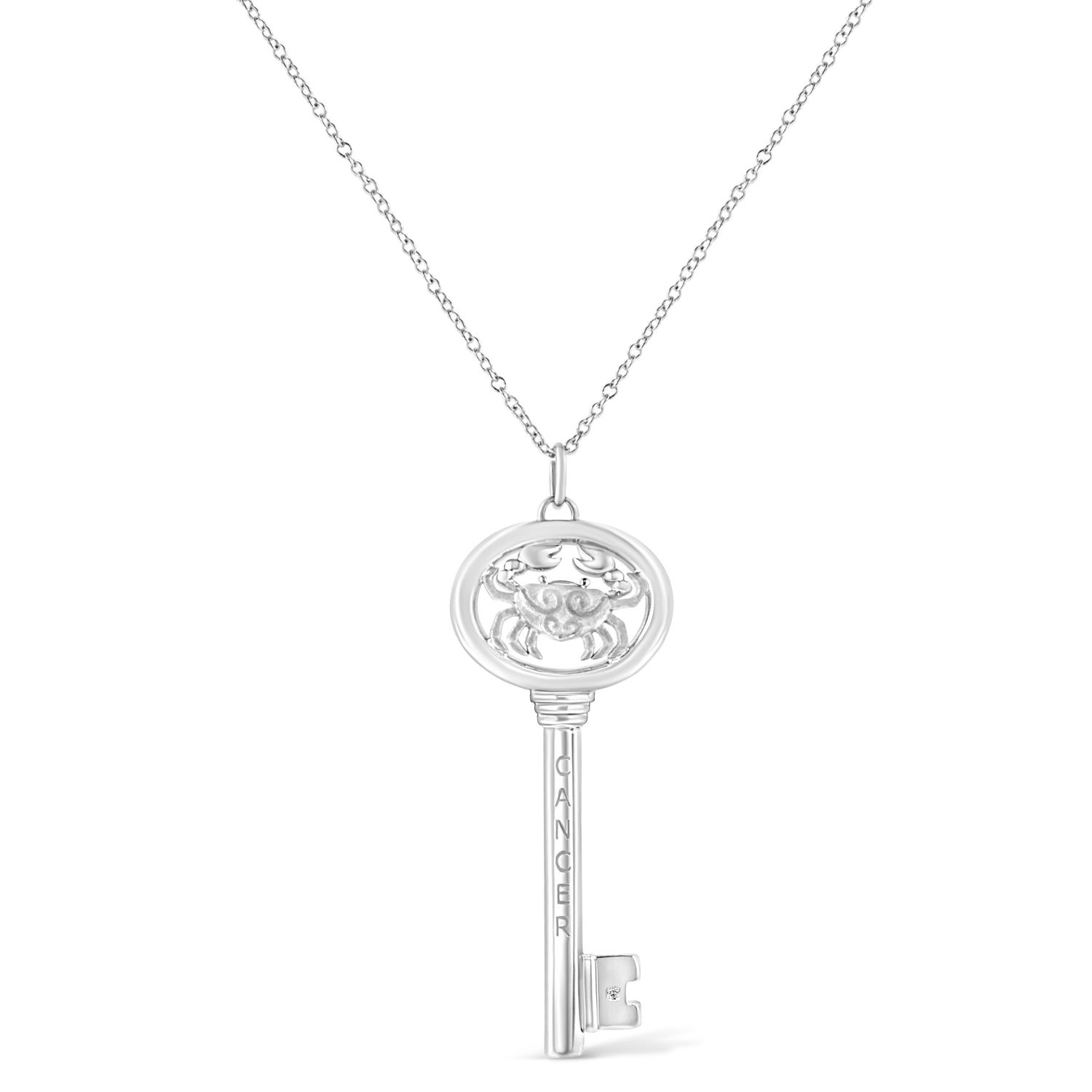 Haus of Brilliance .925 Sterling Silver Diamond Accent Cancer Zodiac Key 18&quot; Pendant Necklace (K-L Color, I1-I2 Clarity)