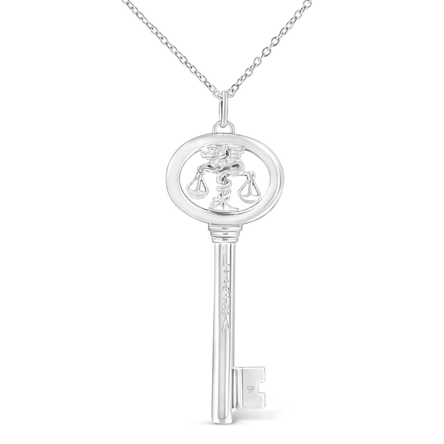 Haus of Brilliance .925 Sterling Silver Diamond Accent Libra Zodiac Key 18&quot; Pendant Necklace (K-L Color, I1-I2 Clarity)