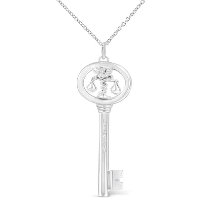 Haus of Brilliance .925 Sterling Silver Diamond Accent Libra Zodiac Key 18&quot; Pendant Necklace (K-L Color, I1-I2 Clarity)