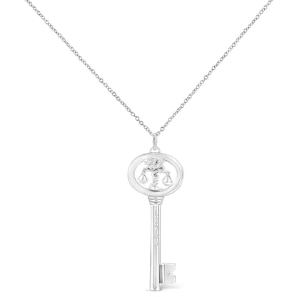 Haus of Brilliance .925 Sterling Silver Diamond Accent Libra Zodiac Key 18&quot; Pendant Necklace (K-L Color, I1-I2 Clarity)