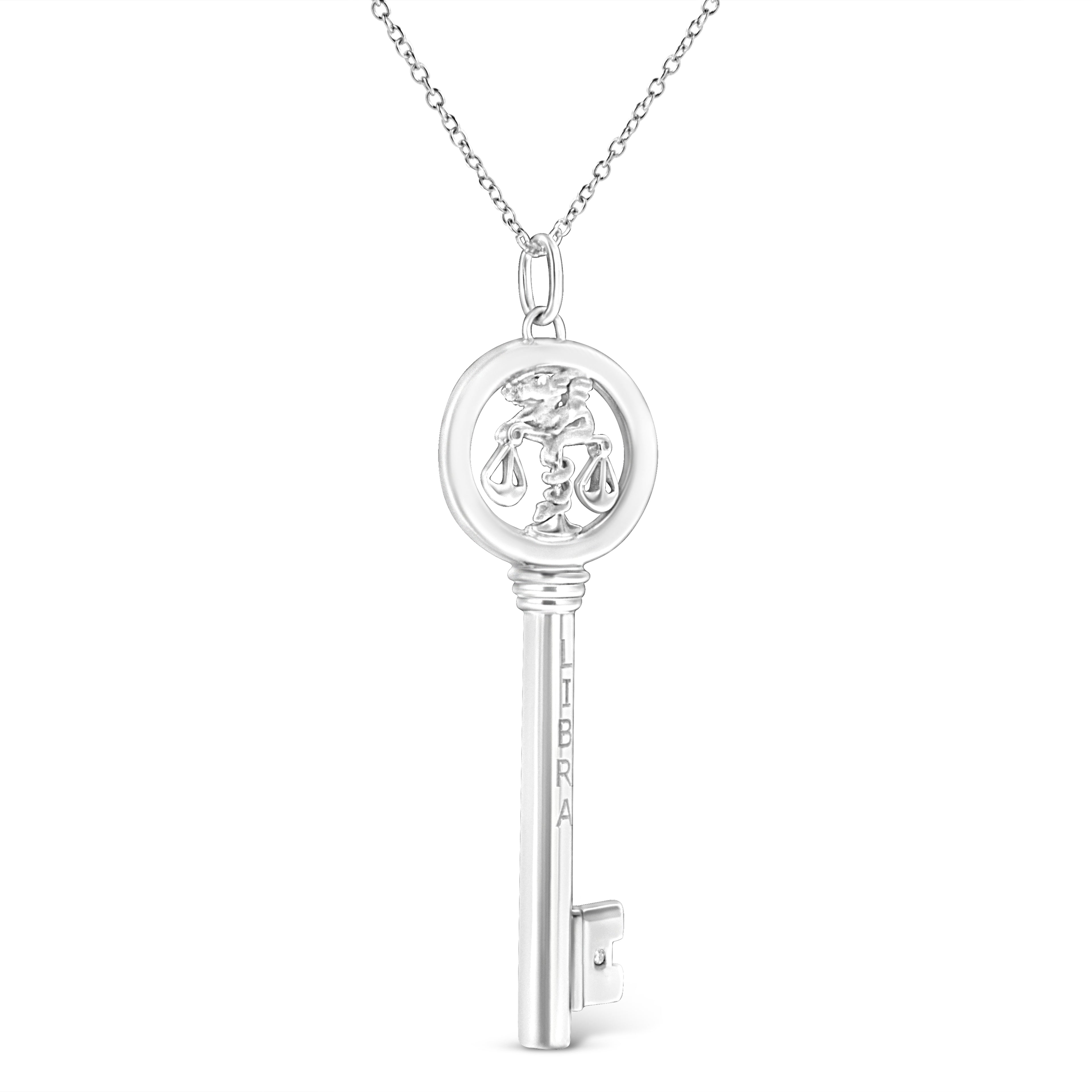 Haus of Brilliance .925 Sterling Silver Diamond Accent Libra Zodiac Key 18&quot; Pendant Necklace (K-L Color, I1-I2 Clarity)