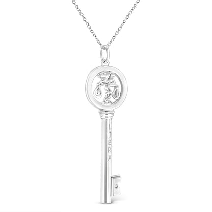 Haus of Brilliance .925 Sterling Silver Diamond Accent Libra Zodiac Key 18&quot; Pendant Necklace (K-L Color, I1-I2 Clarity)