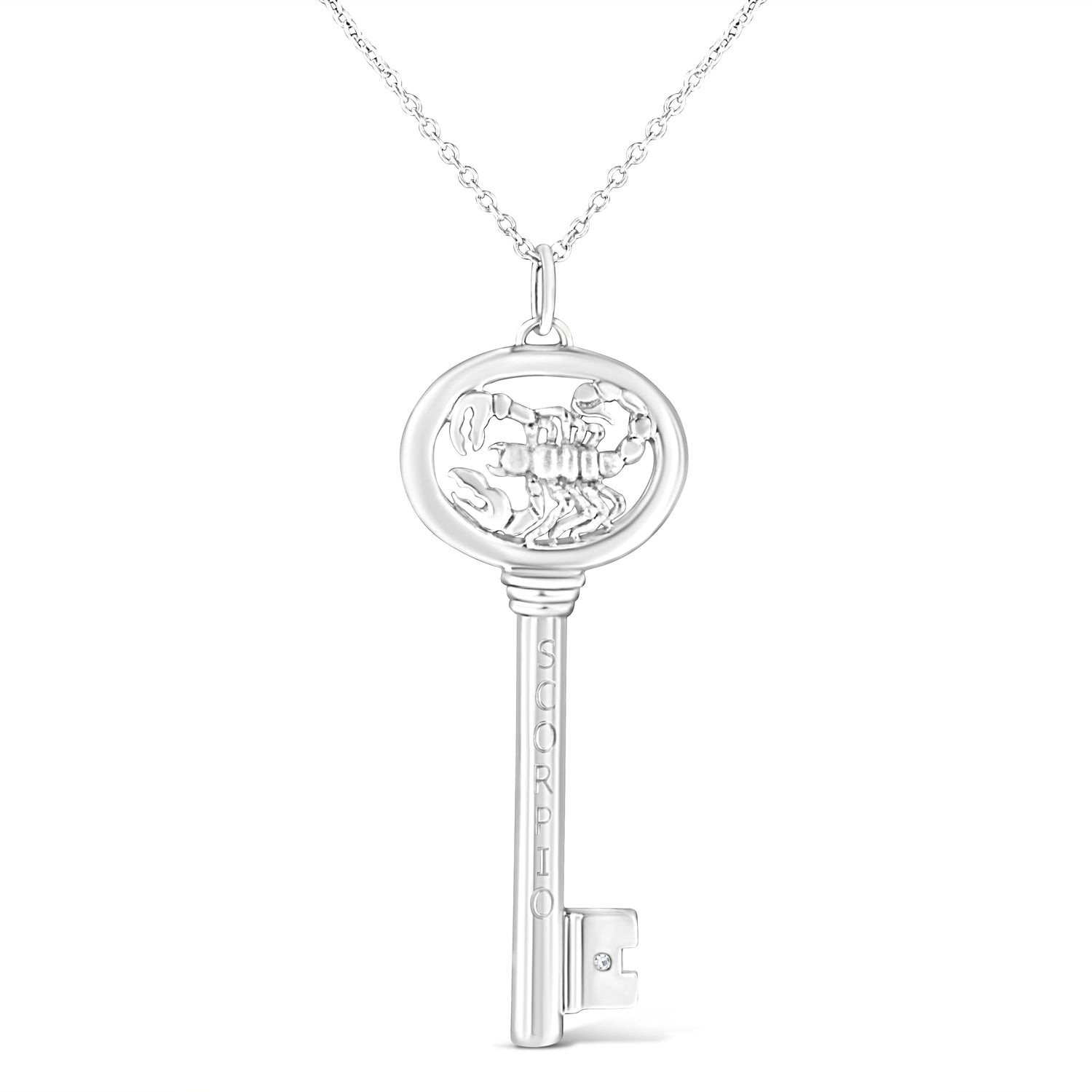 Haus of Brilliance .925 Sterling Silver Diamond Accent Scorpio Zodiac Key 18&quot; Pendant Necklace (K-L Color, I1-I2 Clarity)