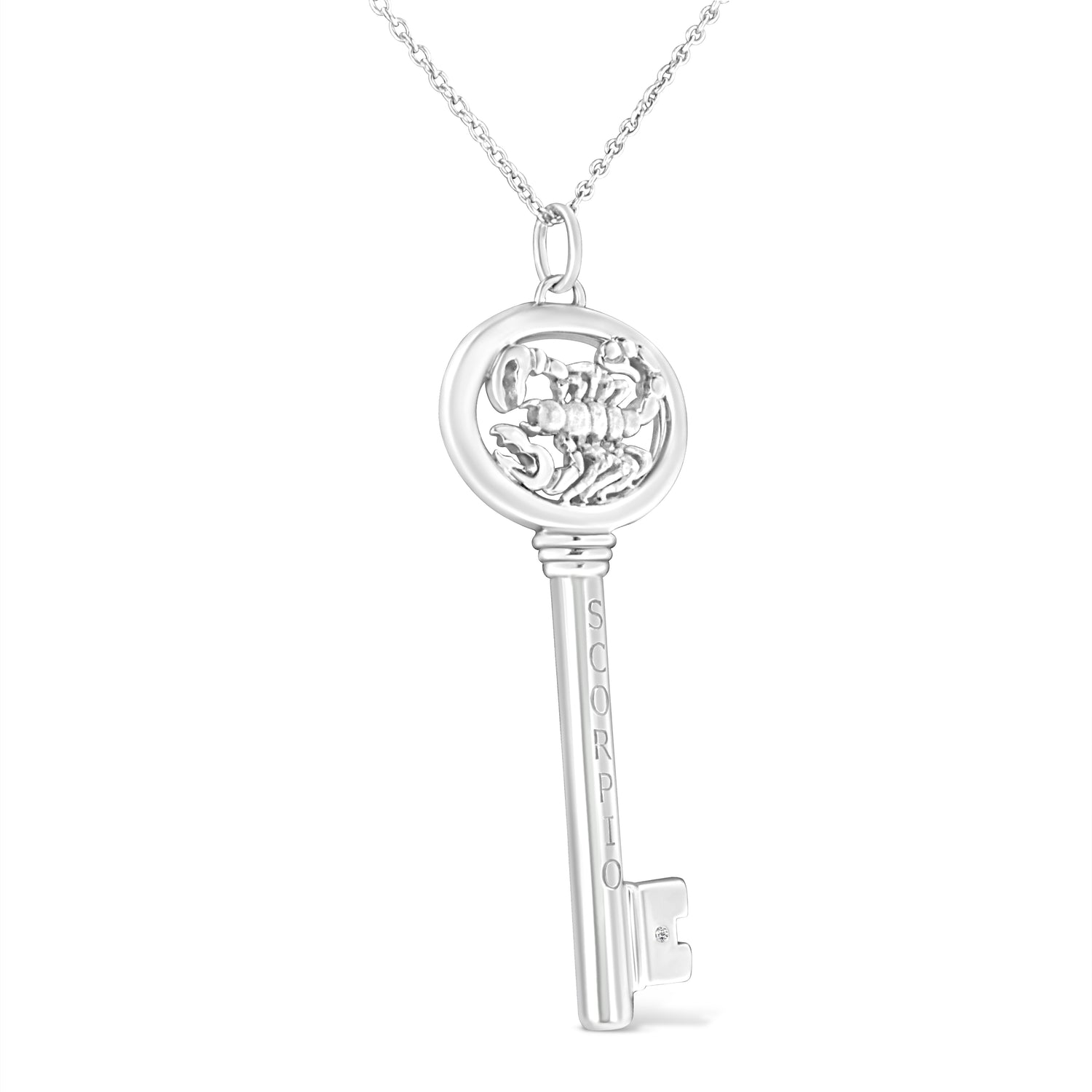 Haus of Brilliance .925 Sterling Silver Diamond Accent Scorpio Zodiac Key 18&quot; Pendant Necklace (K-L Color, I1-I2 Clarity)