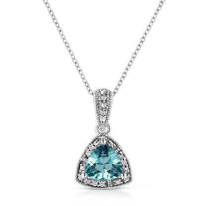 Haus of Brilliance .925 Sterling Silver 7x7 mm Trillion Cut Blue Topaz Gemstone and Diamond Accent 18&quot; Pendant Necklace (I-J Color, I1-I2 Clarity)