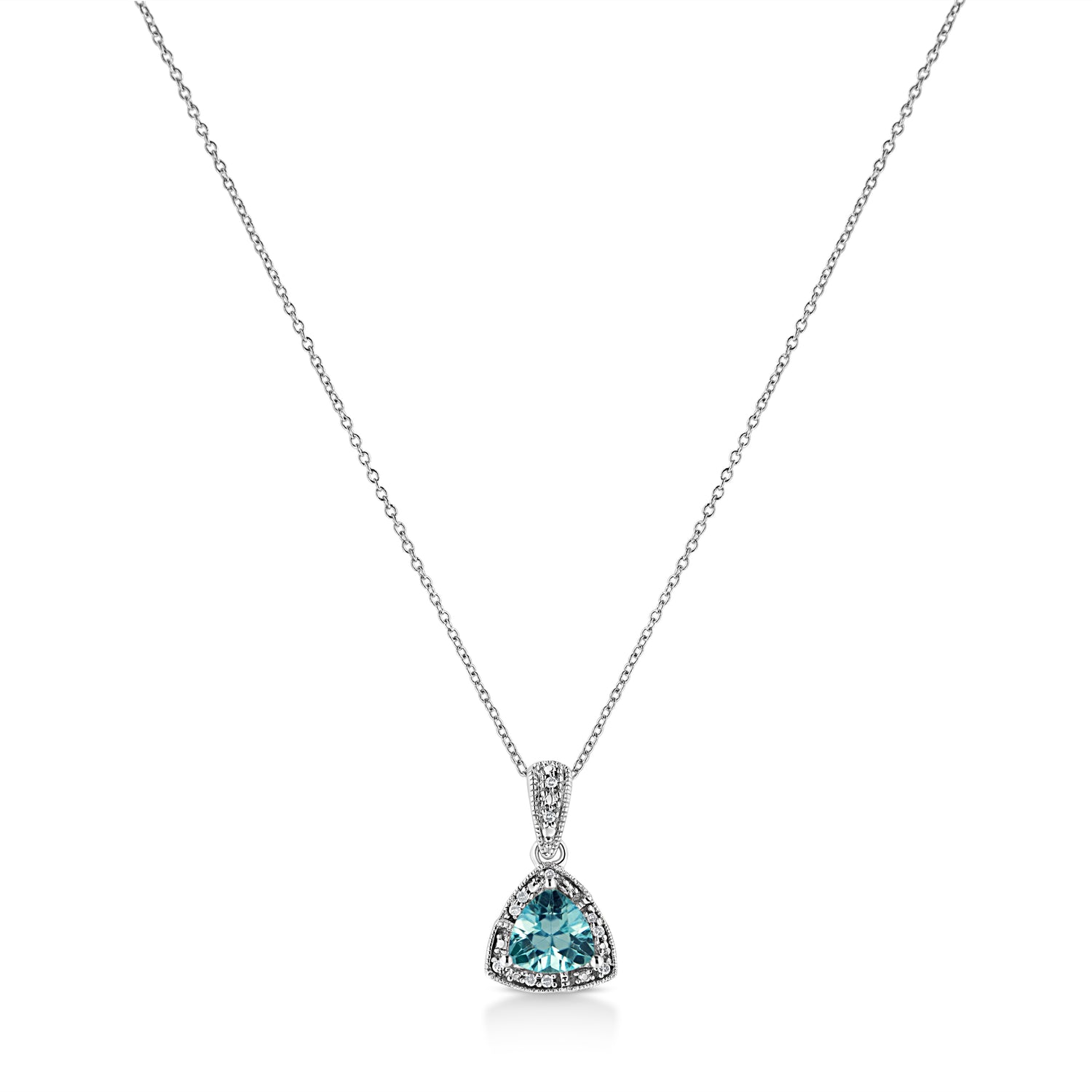 Haus of Brilliance .925 Sterling Silver 7x7 mm Trillion Cut Blue Topaz Gemstone and Diamond Accent 18&quot; Pendant Necklace (I-J Color, I1-I2 Clarity)