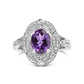 Haus of Brilliance .925 Sterling Silver 9x7mm Oval Purple Amethyst and Diamond Accent Art Deco Style Cocktail Ring (I-J Color, I1-I2 Clarity) - Size 6