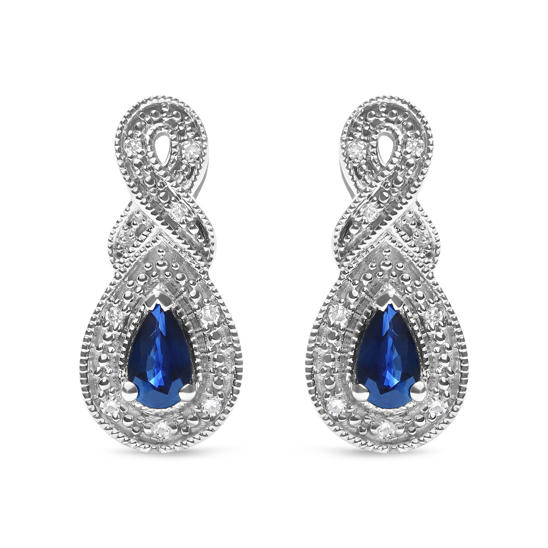 Haus of Brilliance .925 Sterling Silver 4.5 x 3mm Pear Sapphire Gemstone and Diamond Accent Infinity Drop Stud Earrings (H-I Color, SI1-SI2 Clarity) NWT