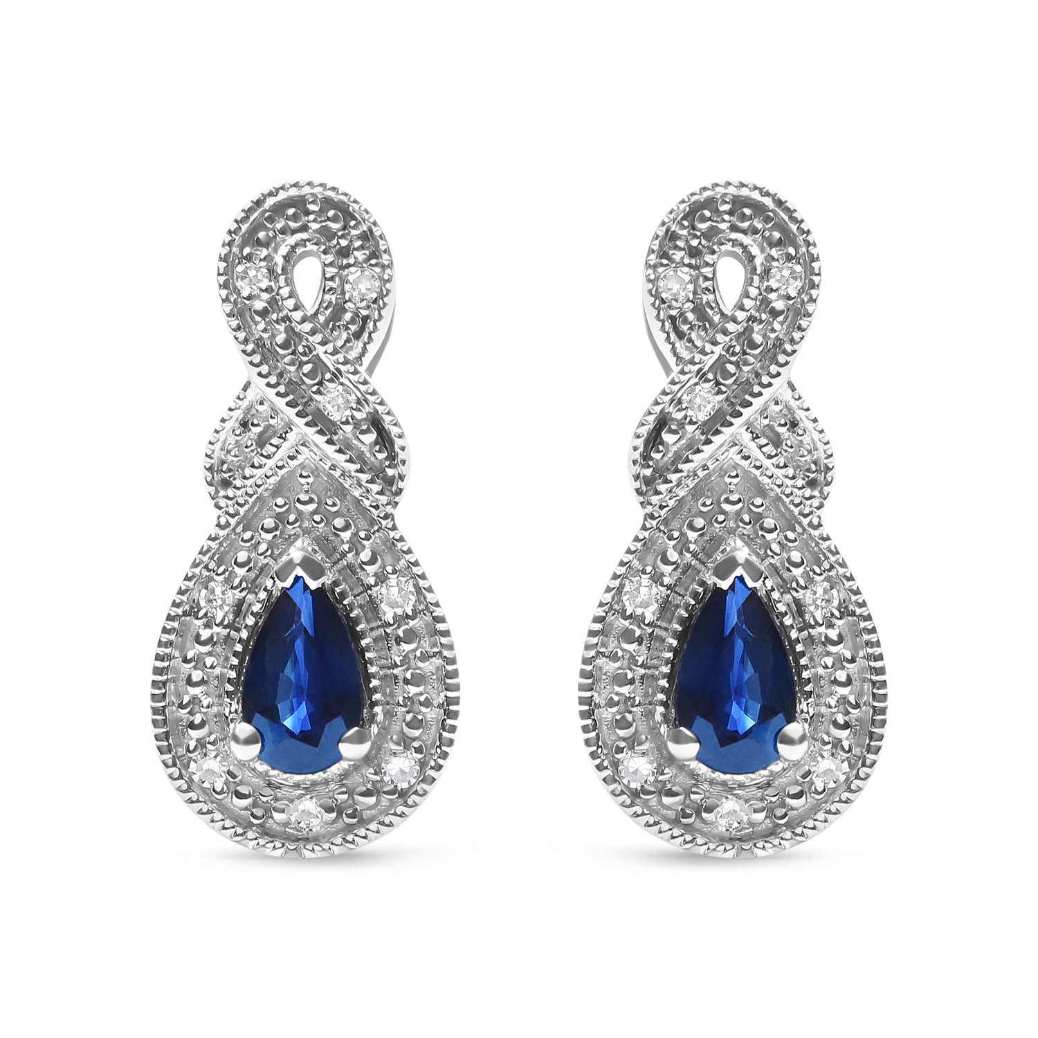 Haus of Brilliance .925 Sterling Silver 4.5 x 3mm Pear Sapphire Gemstone and Diamond Accent Infinity Drop Stud Earrings (H-I Color, SI1-SI2 Clarity) NWT