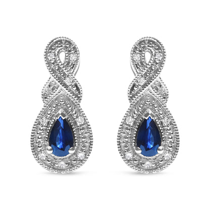 Haus of Brilliance .925 Sterling Silver 4.5 x 3mm Pear Sapphire Gemstone and Diamond Accent Infinity Drop Stud Earrings (H-I Color, SI1-SI2 Clarity) NWT