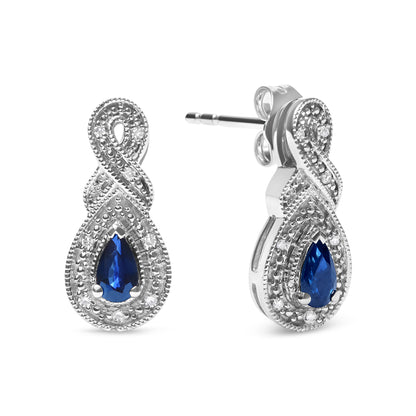 Haus of Brilliance .925 Sterling Silver 4.5 x 3mm Pear Sapphire Gemstone and Diamond Accent Infinity Drop Stud Earrings (H-I Color, SI1-SI2 Clarity) NWT