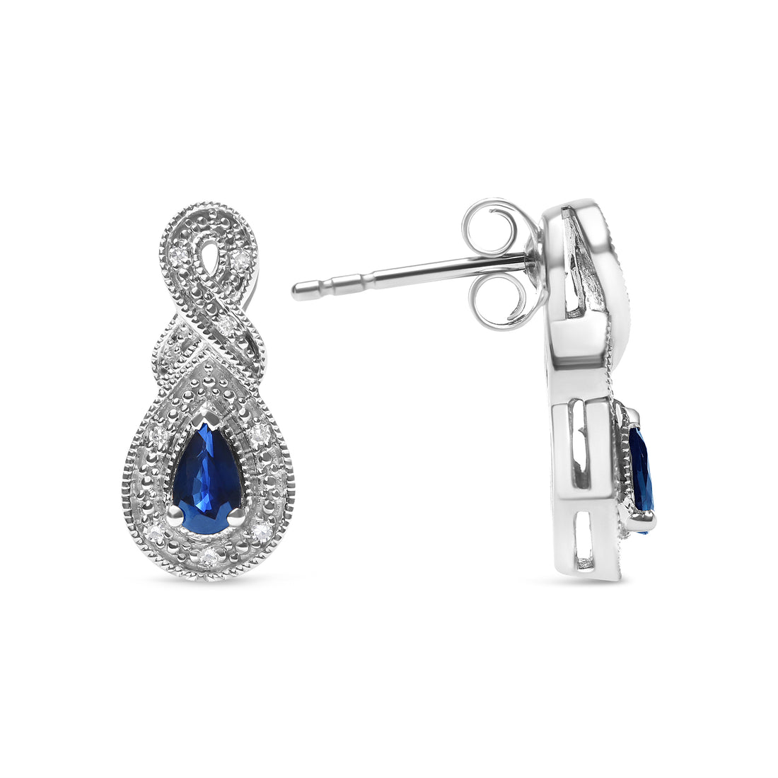 Haus of Brilliance .925 Sterling Silver 4.5 x 3mm Pear Sapphire Gemstone and Diamond Accent Infinity Drop Stud Earrings (H-I Color, SI1-SI2 Clarity) NWT