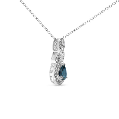Haus of Brilliance .925 Sterling Silver 6x4mm Pear Sapphire and Diamond Accent Infinity Drop 18&quot; Pendant Necklace (H-I Color, SI1-SI2 Clarity)