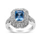 Haus of Brilliance .925 Sterling Silver Diamond Accent and 8X6 mm Emerald-Shape Blue Topaz Ring (I-J Color, I2-I3 Clarity) - Ring Size 6