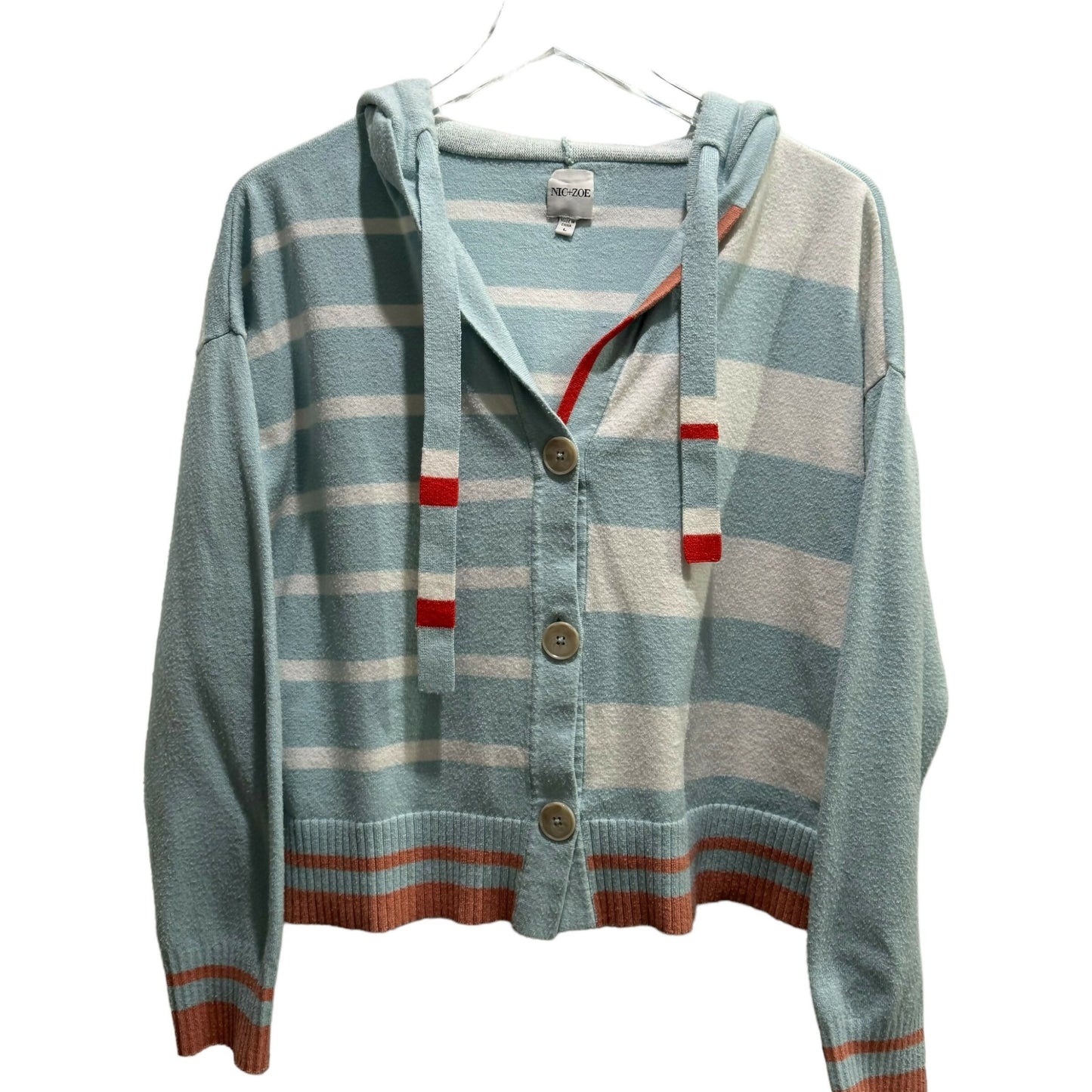 NIC+ZOE SOFT STRIPE HOODIE - Stripes - Blue Multi - L