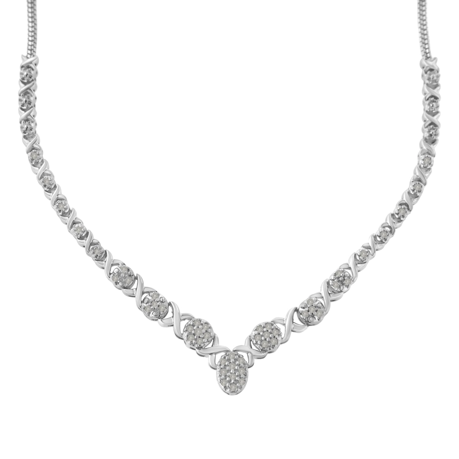 Haus of Brilliance .925 Sterling Silver 1/2 cttw Prong Set Round Diamond Graduated Cluster 18&quot; Statement Necklace (I-J Color, I3 Clarity)