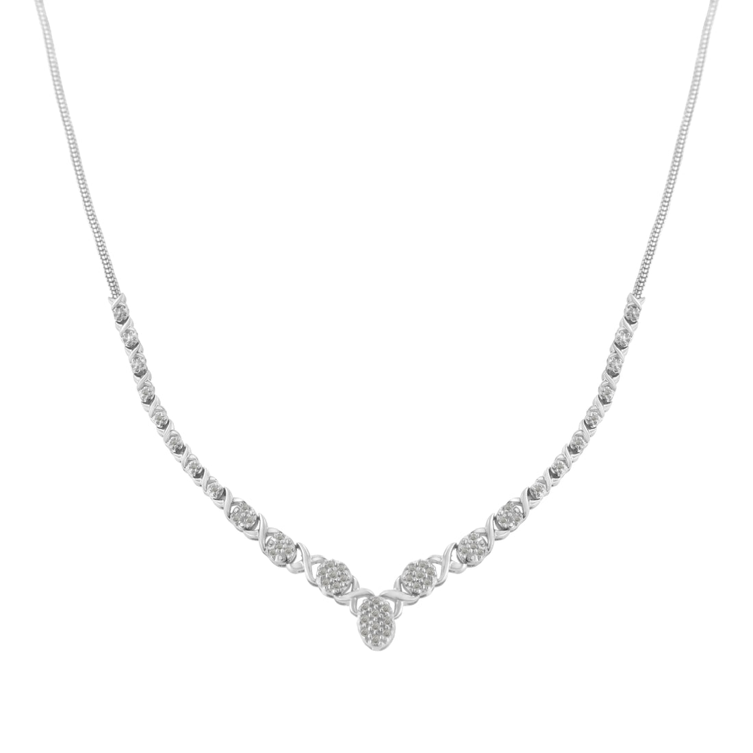 Haus of Brilliance .925 Sterling Silver 1/2 cttw Prong Set Round Diamond Graduated Cluster 18&quot; Statement Necklace (I-J Color, I3 Clarity)