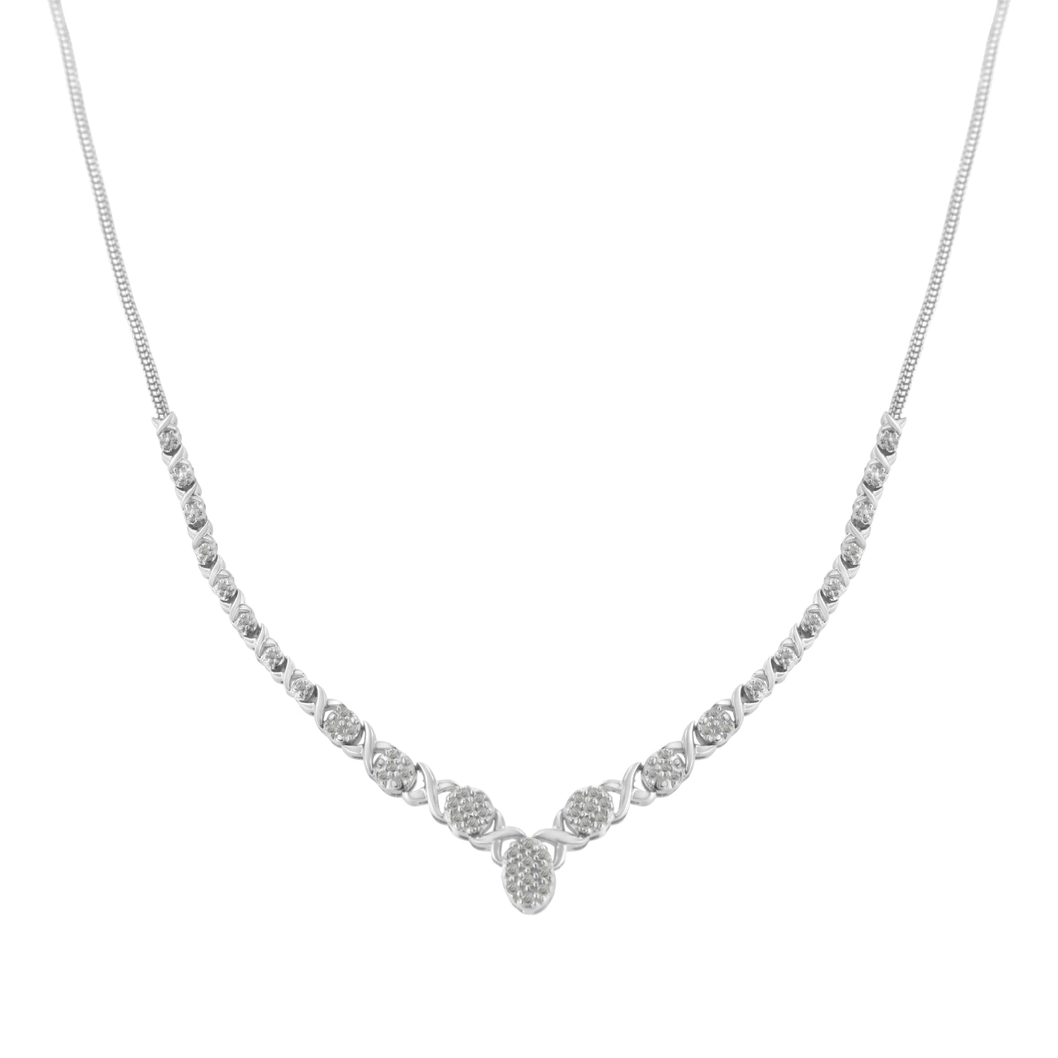 Haus of Brilliance .925 Sterling Silver 1/2 cttw Prong Set Round Diamond Graduated Cluster 18&quot; Statement Necklace (I-J Color, I3 Clarity)