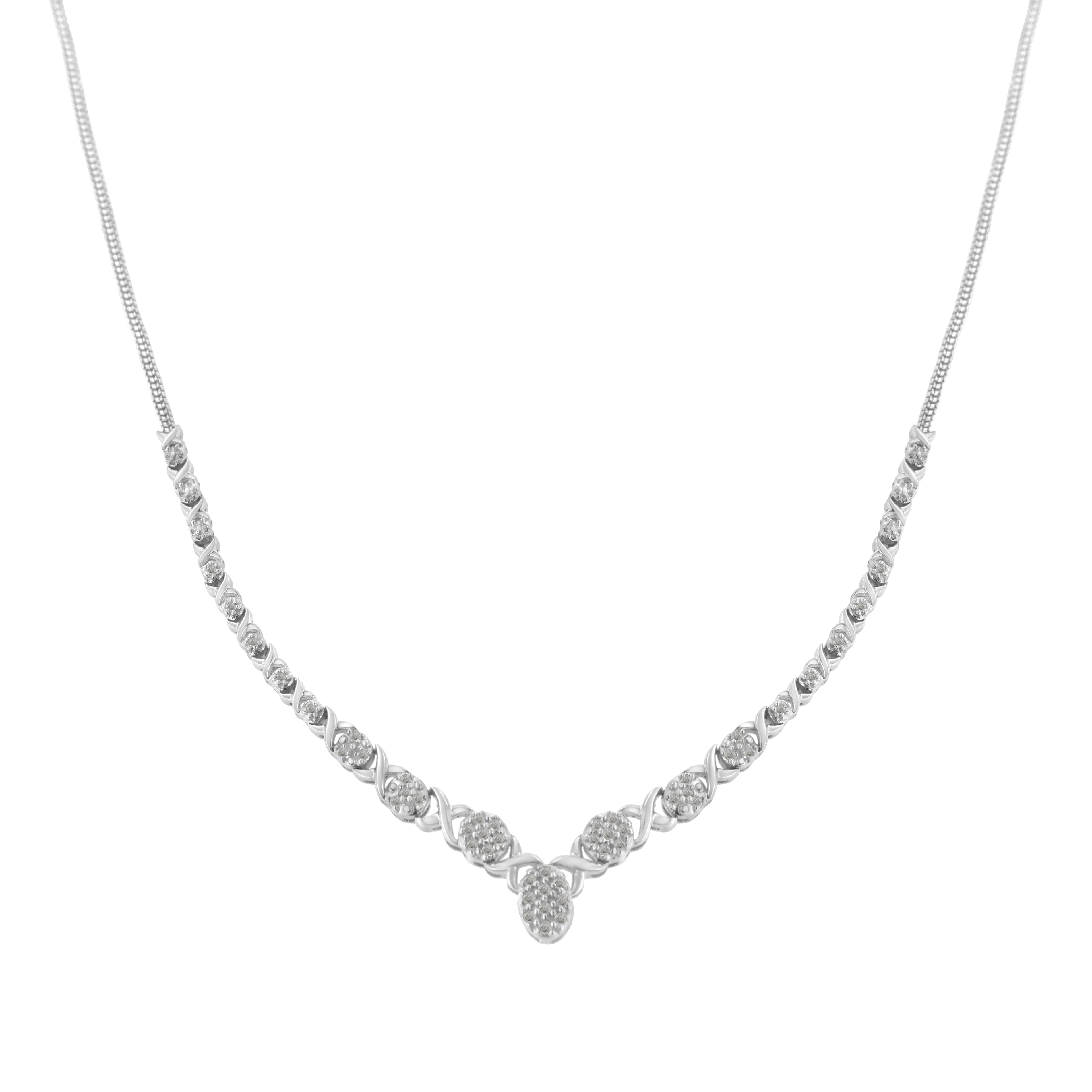 Haus of Brilliance .925 Sterling Silver 1/2 cttw Prong Set Round Diamond Graduated Cluster 18&quot; Statement Necklace (I-J Color, I3 Clarity)