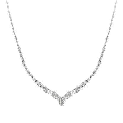 Haus of Brilliance .925 Sterling Silver 1/2 cttw Prong Set Round Diamond Graduated Cluster 18&quot; Statement Necklace (I-J Color, I3 Clarity)