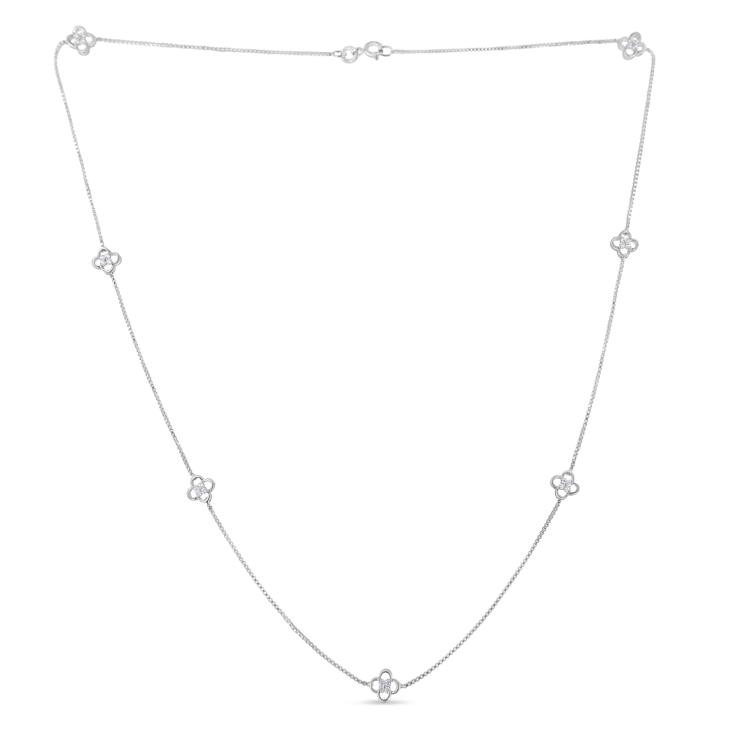 Haus of Brilliance .925 Sterling Silver 1/4 Cttw Diamond Open Quatrefoil Flower Floating Station 18&quot; Necklace (I-J Color, I1-I2 Clarity)