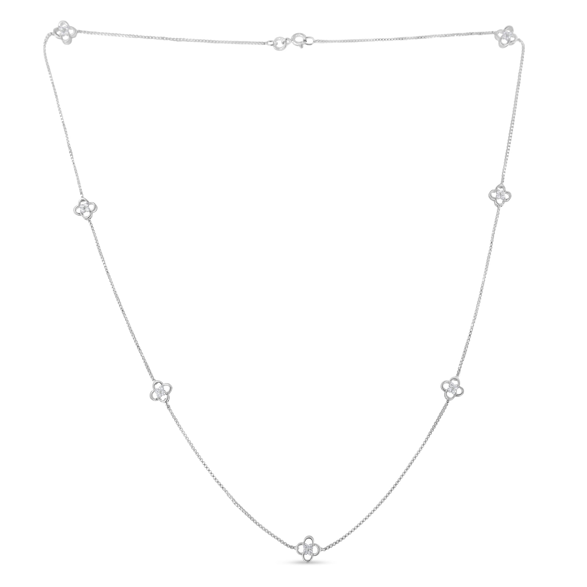 Haus of Brilliance .925 Sterling Silver 1/4 Cttw Diamond Open Quatrefoil Flower Floating Station 18&quot; Necklace (I-J Color, I1-I2 Clarity)