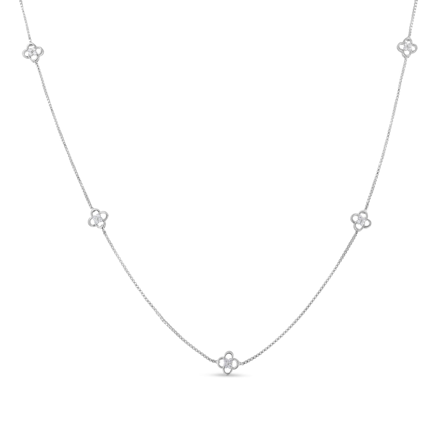 Haus of Brilliance .925 Sterling Silver 1/4 Cttw Diamond Open Quatrefoil Flower Floating Station 18&quot; Necklace (I-J Color, I1-I2 Clarity)