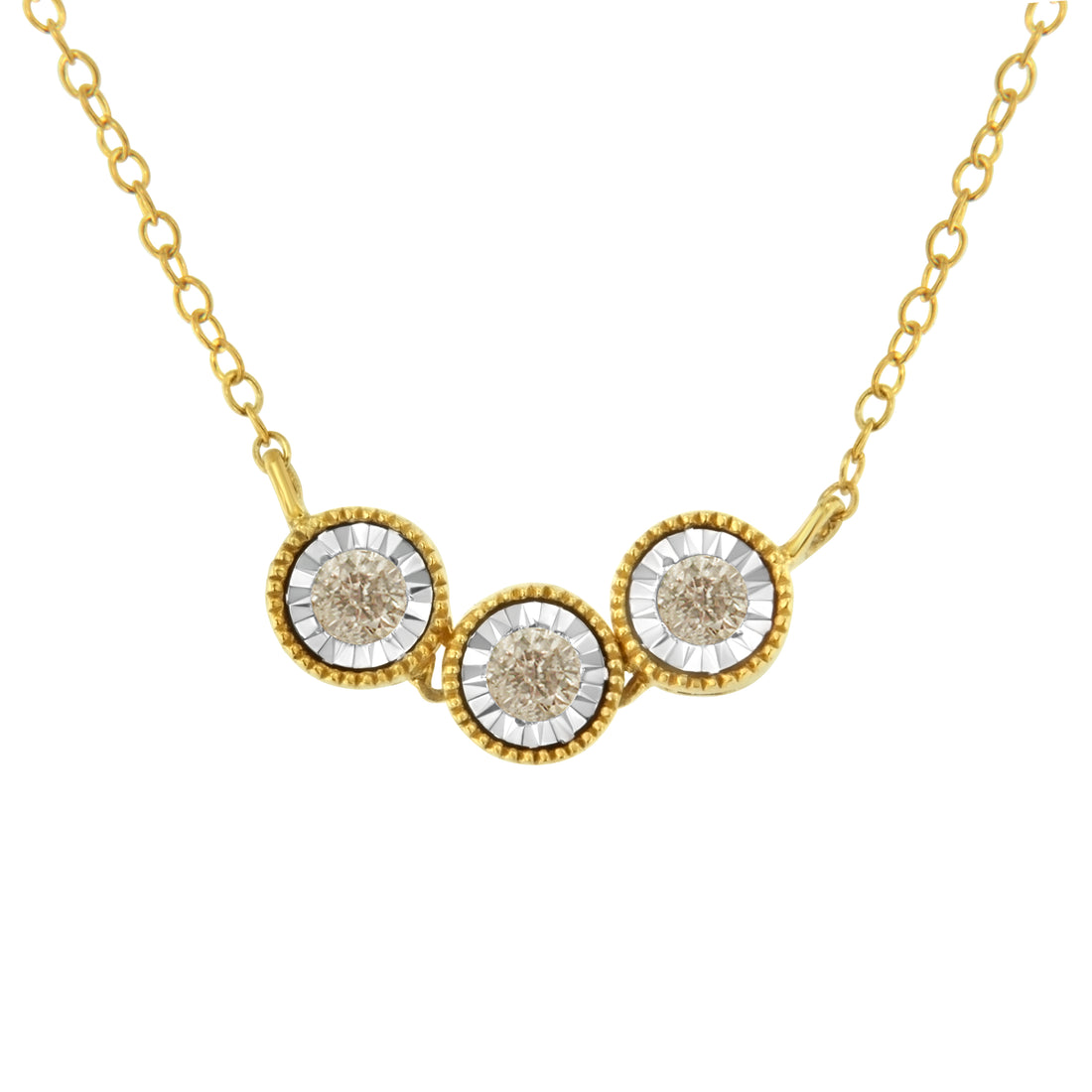 Haus of Brilliance Two-Toned Sterling-Silver Champagne Diamond 3 Stone Necklace (1/4 cttw, K-L Color, I2-I3 Clarity)