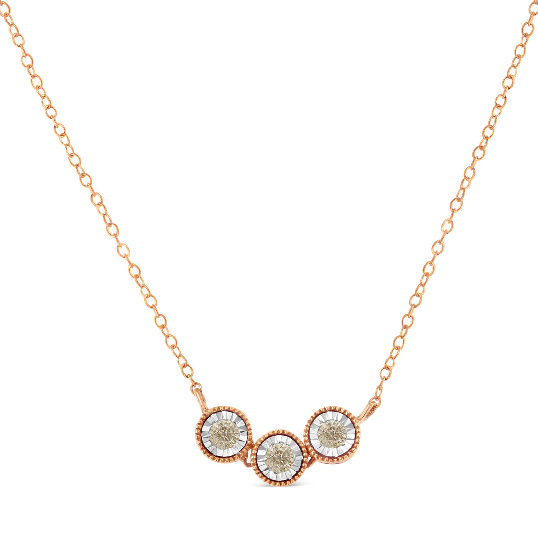 Haus of Brilliance 10K Rose and White Gold Plated .925 Sterling Silver 1/4 Cttw Miracle-Set Champagne Diamond Triple Circle 18&quot; Necklace (I2-I3 Clarity)
