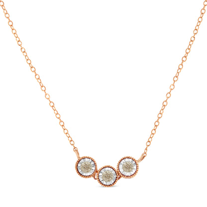 Haus of Brilliance 10K Rose and White Gold Plated .925 Sterling Silver 1/4 Cttw Miracle-Set Champagne Diamond Triple Circle 18&quot; Necklace (I2-I3 Clarity)