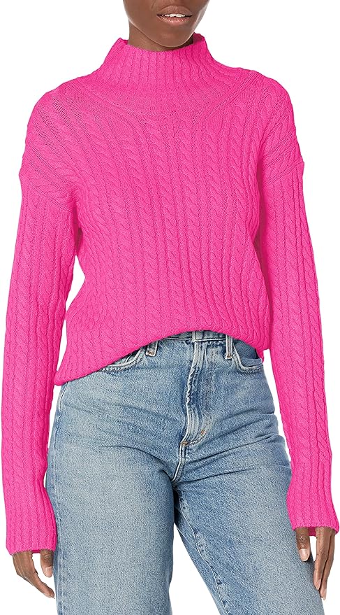 French Connection Babysoft Cable Knit High Neck Sweater - Cable Knit - Pink/Bright Prosecco Pink - S