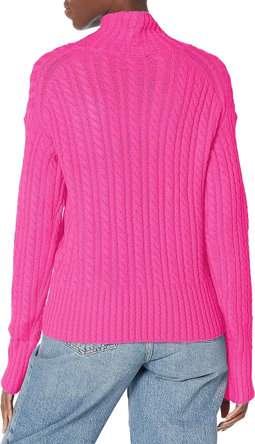 French Connection Babysoft Cable Knit High Neck Sweater - Cable Knit - Pink/Bright Prosecco Pink - S