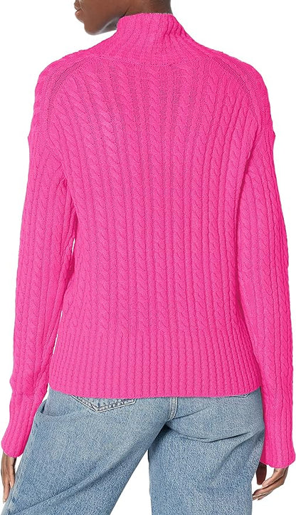 French Connection Babysoft Cable Knit High Neck Sweater - Cable Knit - Pink/Bright Prosecco Pink - S