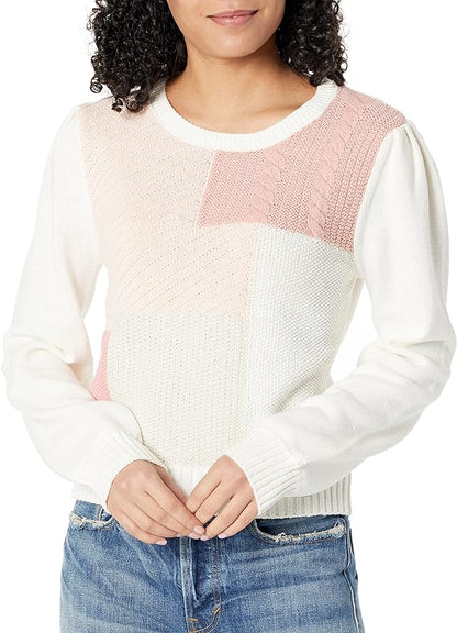 BB Dakota Cropped Color Block Sweater - Colorblock - White Multi/Pink