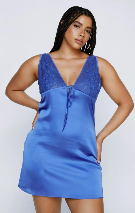 Nasty Gal Blue Lace Satin Mini Dress / XL