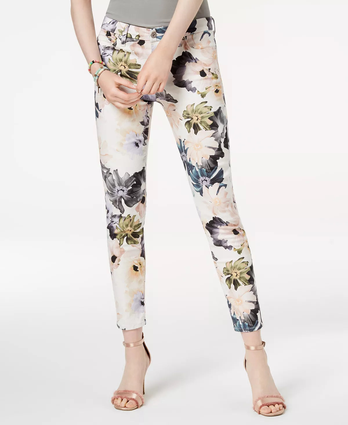 7 For All Mankind Cropped Printed Skinny Jeans - Floral - White Multi