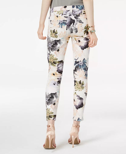 7 For All Mankind Cropped Printed Skinny Jeans - Floral - White Multi