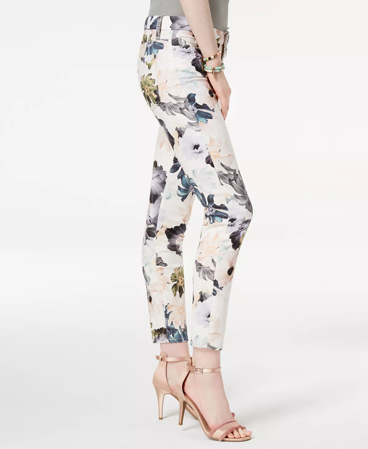 7 For All Mankind Cropped Printed Skinny Jeans - Floral - White Multi