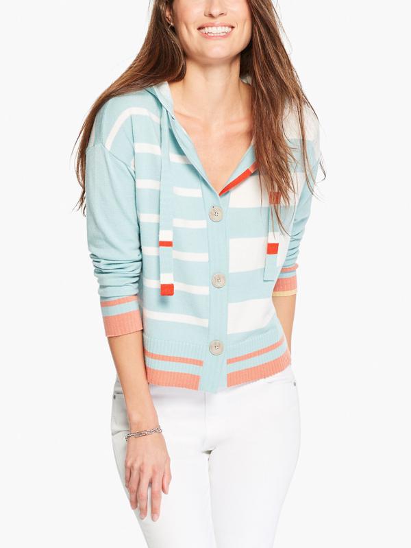 NIC+ZOE SOFT STRIPE HOODIE - Stripes - Blue Multi - L