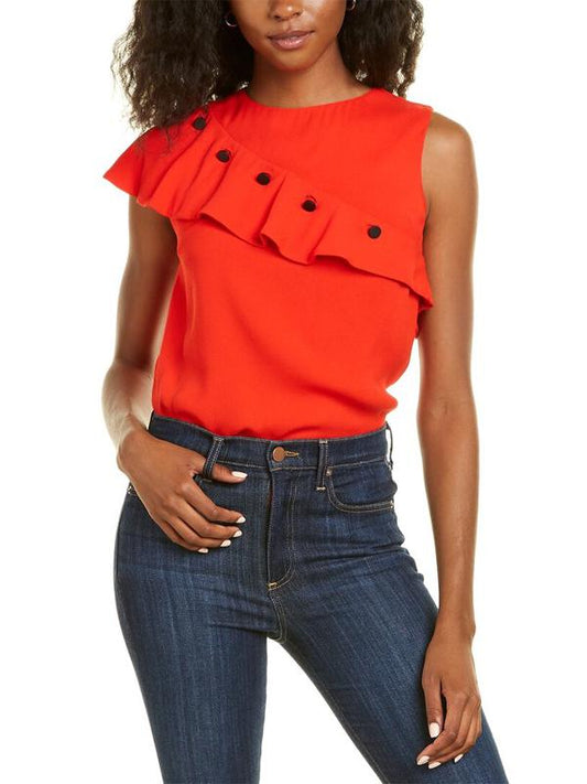 Maje Ruffled Front Lorena Top - Red - S