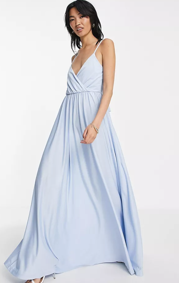 Asos Light Blue Front Plunge Tie Back Maxi Dress / 1