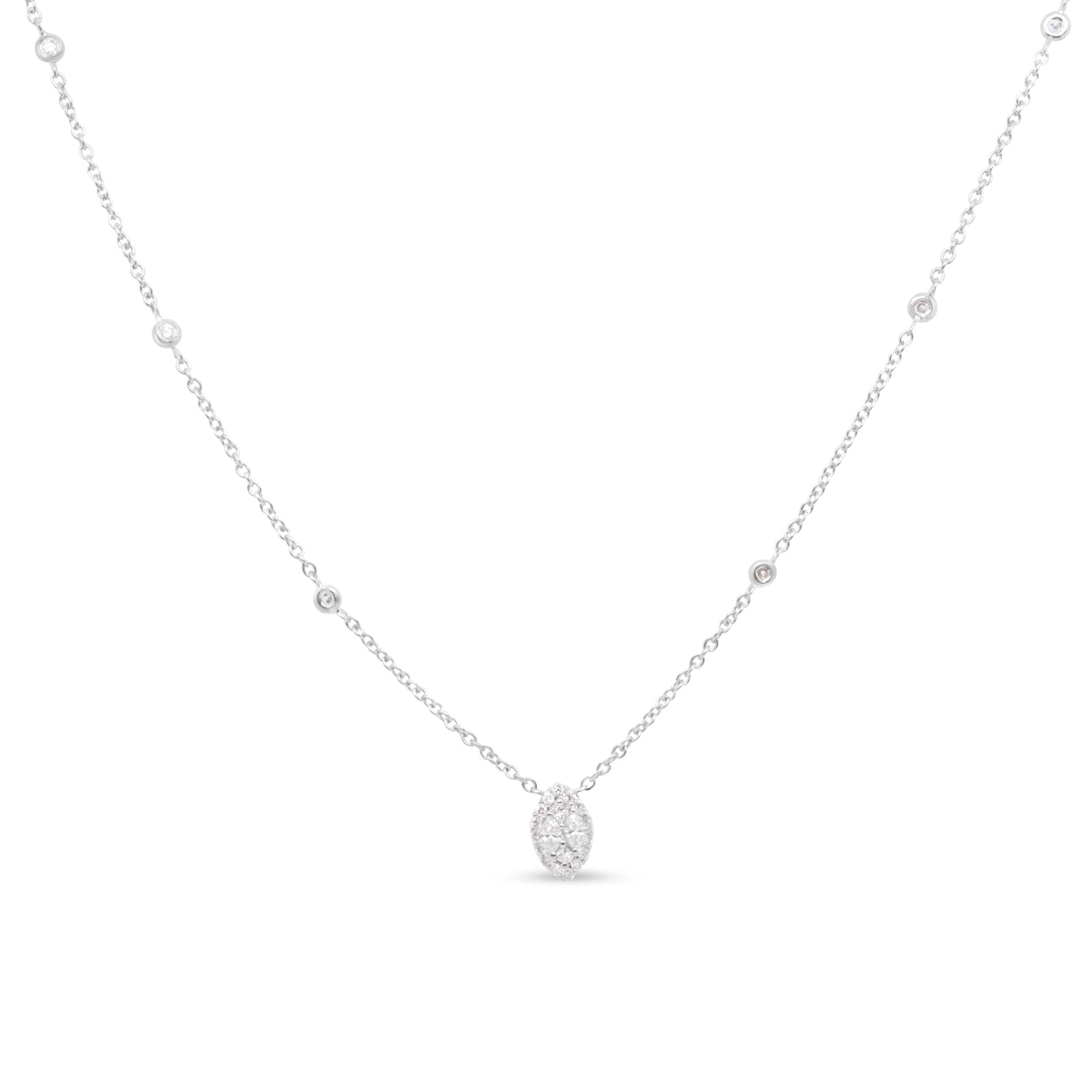 Haus of Brilliance 14K White Gold 1/3 Cttw Round Diamond Marquise Shaped Station Necklace - (H-I Color, SI1-SI2 Clarity) - 18"