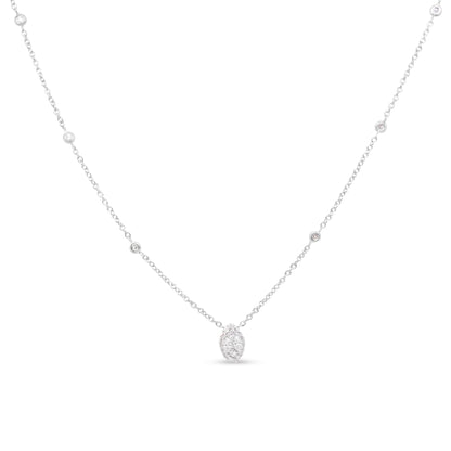 Haus of Brilliance 14K White Gold 1/3 Cttw Round Diamond Marquise Shaped Station Necklace - (H-I Color, SI1-SI2 Clarity) - 18&quot;
