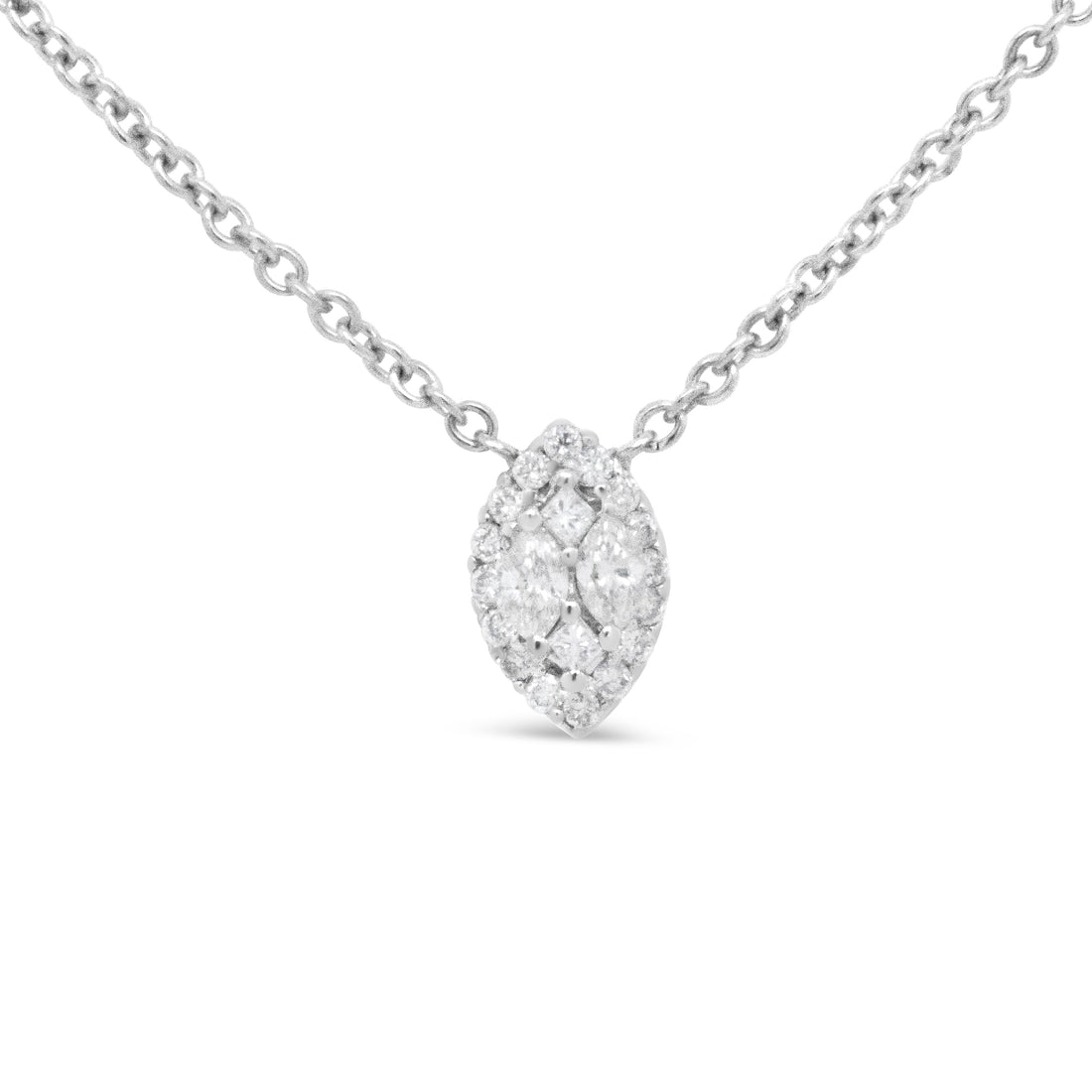 Haus of Brilliance 14K White Gold 1/3 Cttw Round Diamond Marquise Shaped Station Necklace - (H-I Color, SI1-SI2 Clarity) - 18&quot;